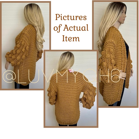 ChicWish Pom-Pom Sleeves Chunky Cardigan - Picture 2 of 4